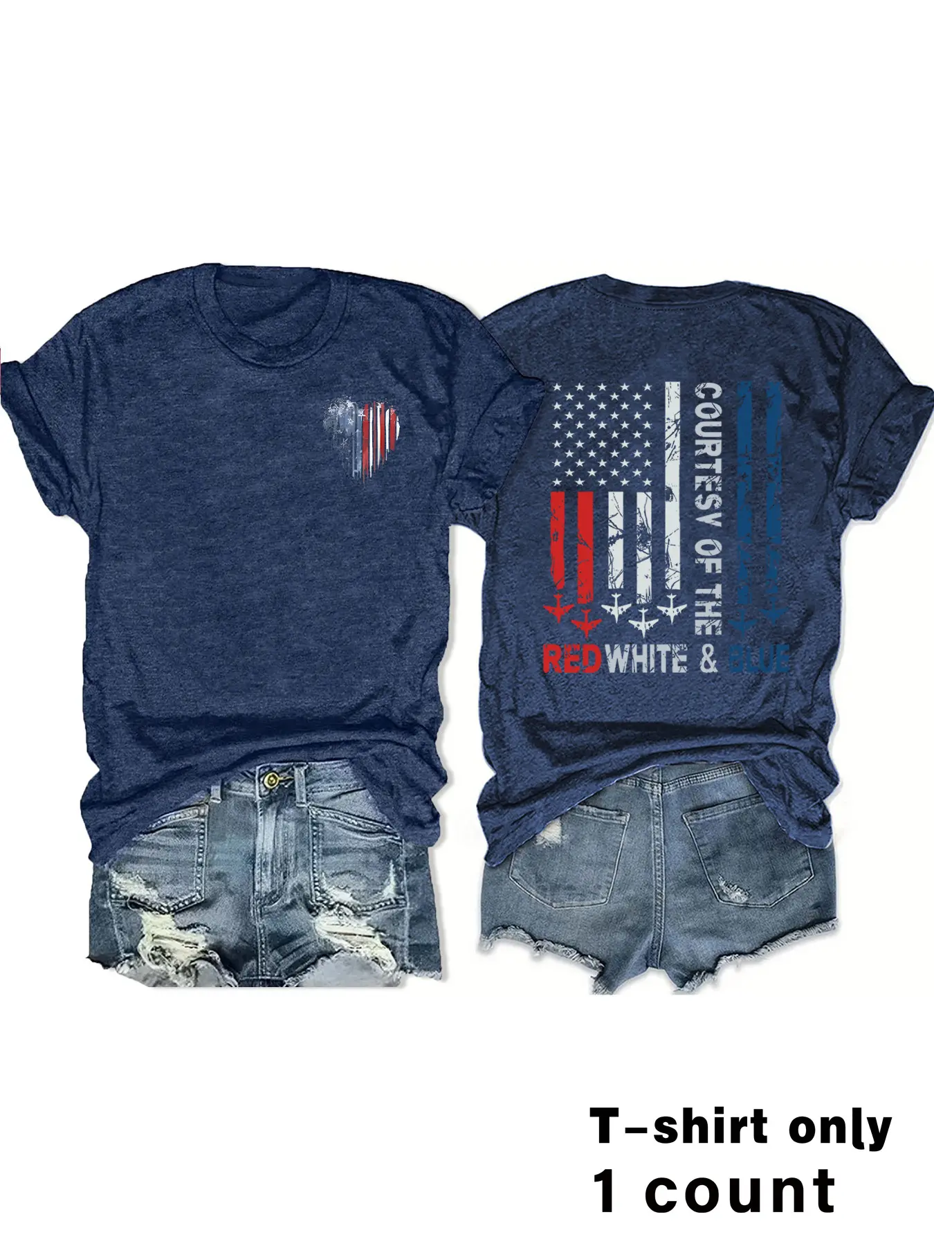 Patriotic US Flag Heart Graphic T-Shirt for Women, Casual Short-Sleeve Top in Soft Comfortable Fabric, Elegant Design for Vacations