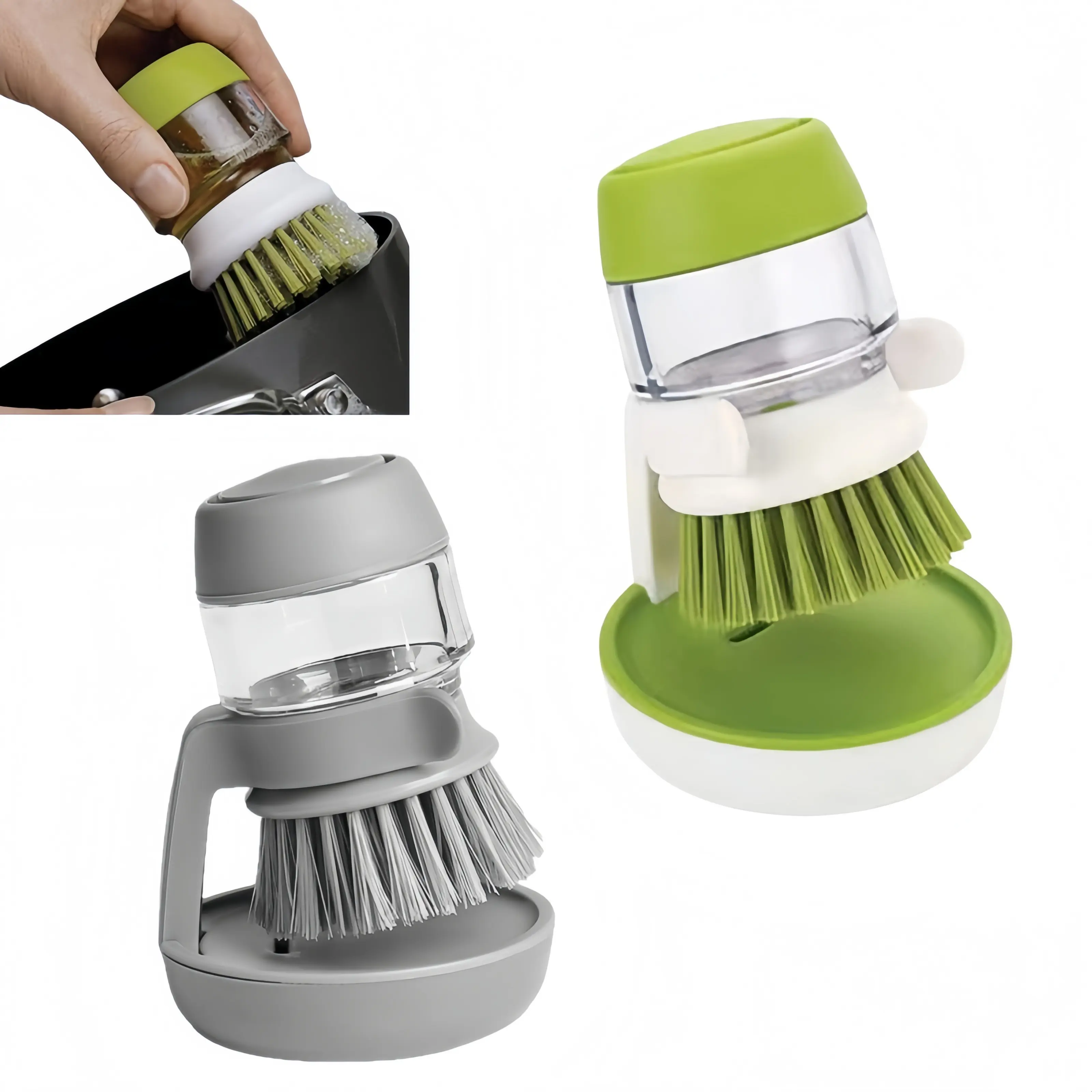 [Back to School]Household Lazy Kitchen Scrub Brush Built-in Auto Soap Dispenser, No Hand Touch Dish Washing Brush for Pots Dishes Bowls Sink Stove, Replaceable Non-Scratch Cleaning Brush Kitchen Gadget-MM1