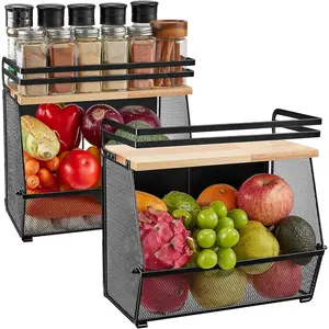 2 Pack  Shelf for Fridge with  Lid, Large Container  Fruit Basket  Rack,  Onion Storage Organizer Magnetics Shelves for Refrigerator, Kitchen Counter, Pantry