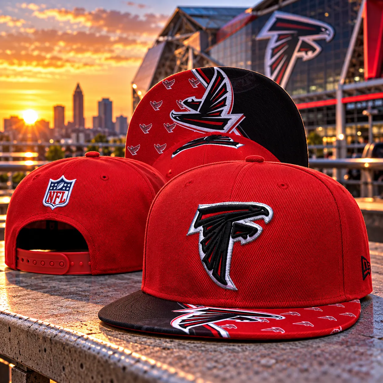 Atlanta Falcons Red 9FIFTY Snapback – Embroidered Team Logo, Graphic Flat Brim Football Hat