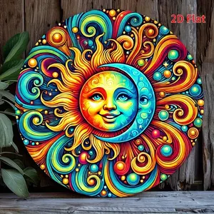 [Sun and Moon Wall Art] 2D Flat, 1pc Sun and Moon Wall Art Iron Sign - Vibrant Blue & Golden  8*8Inches (20x20cm), No Electricity Needed, Sun And Moon Decor, Cafe metal wall sign Vintage Metal Tin Sign home decor plaque funny bar sign
