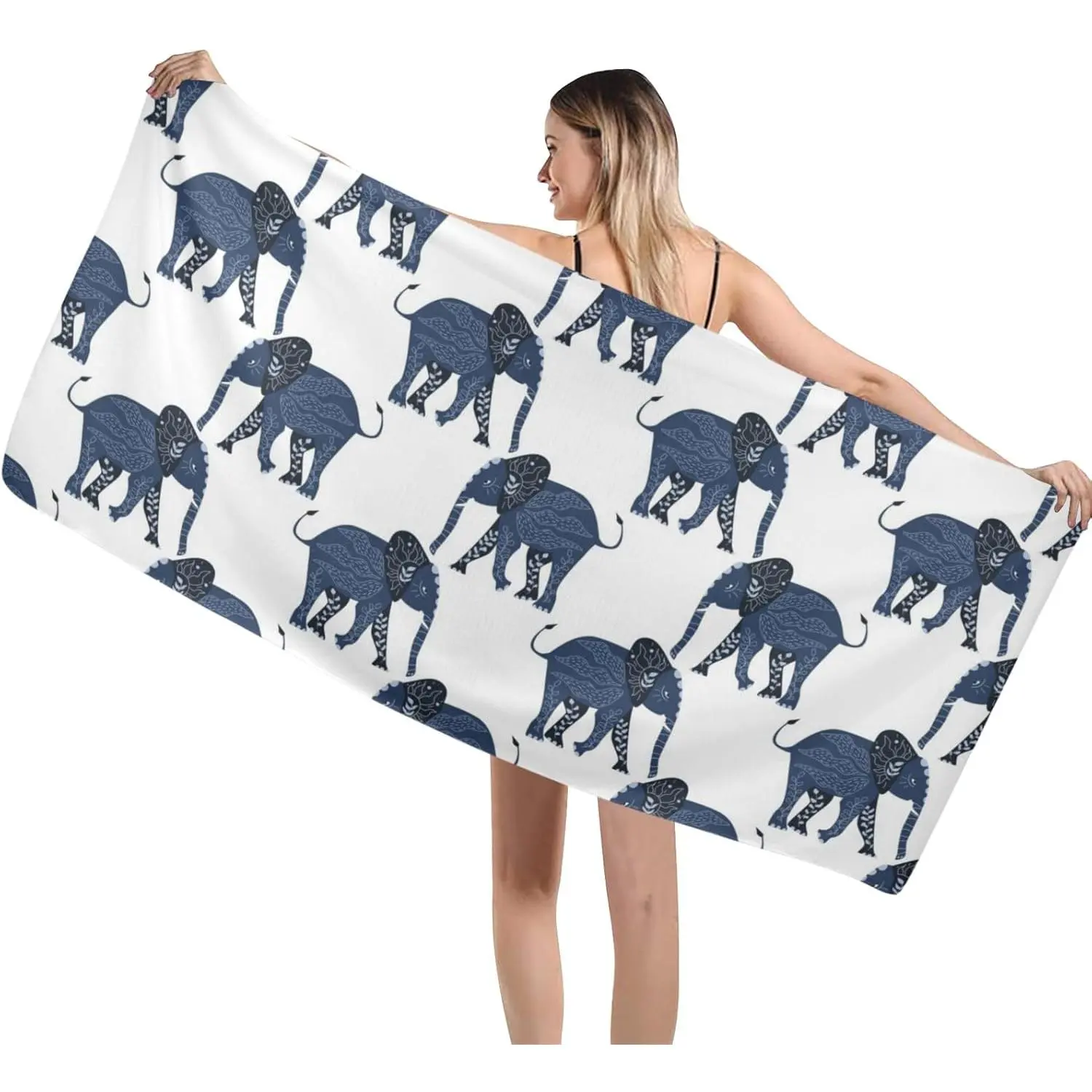 African Elephant Pattern Beach Towel Thin Quick Dry Super Absorbent Oversized Lightweight Towels for Travel Sports Pool Swimming Bath Camping Yoga Towels 29x58inch