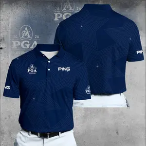 2026 Championship Star Pattern Blue Golf Polo Shirt for Men – Navy Performance Athletic Polo, Breathable Moisture Wicking Fabric, Modern Tournament Style Sportswear, Lightweight Casual Golf Outfit, Summer Course Apparel, Golf Lover Gift