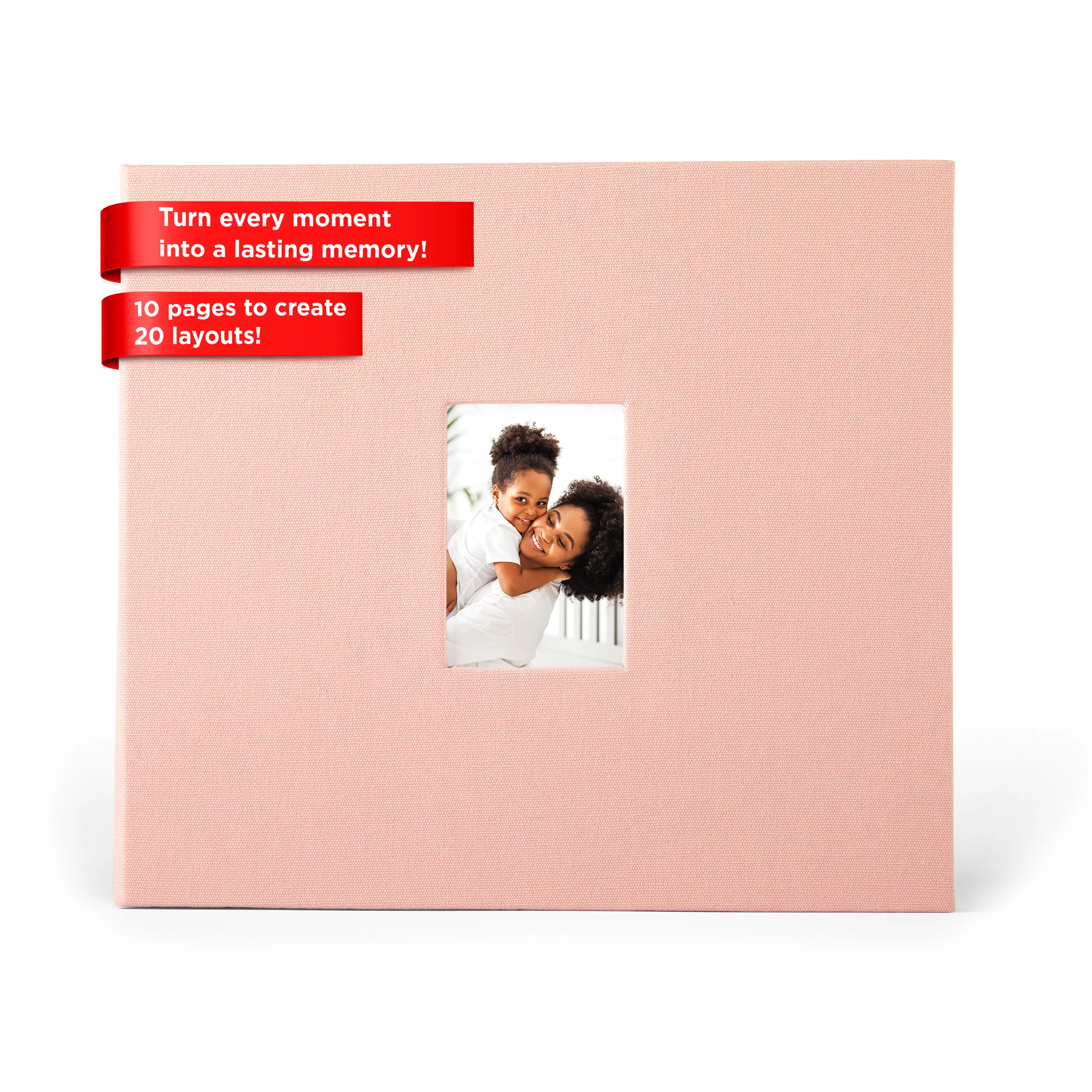 Zink 8x8 Cloth Covered Scrapbook Photo Album with Front Window for Photos and Memories (Pink)