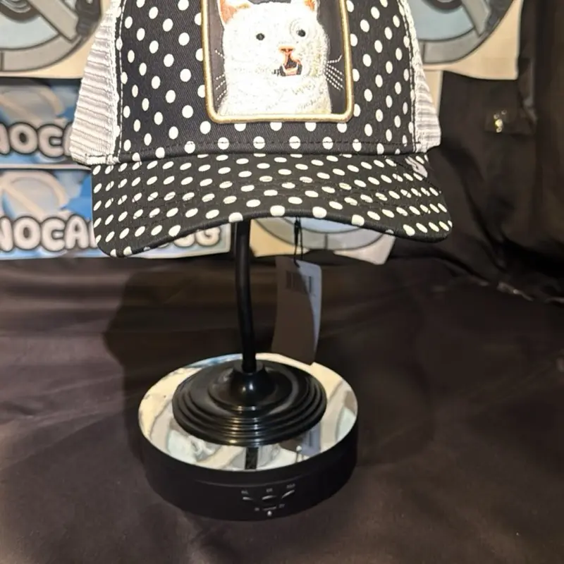 Black and White Trucker Cap with Polka Dot Cat Patch