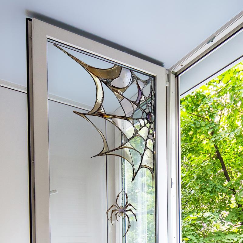 Halloween Spider Web Festival Decoration, Bedroom Window Sill Sticker Display, Decorative Wall Sticker, Static Cling Glass Decal, Double-Sided Print, 30x30cm