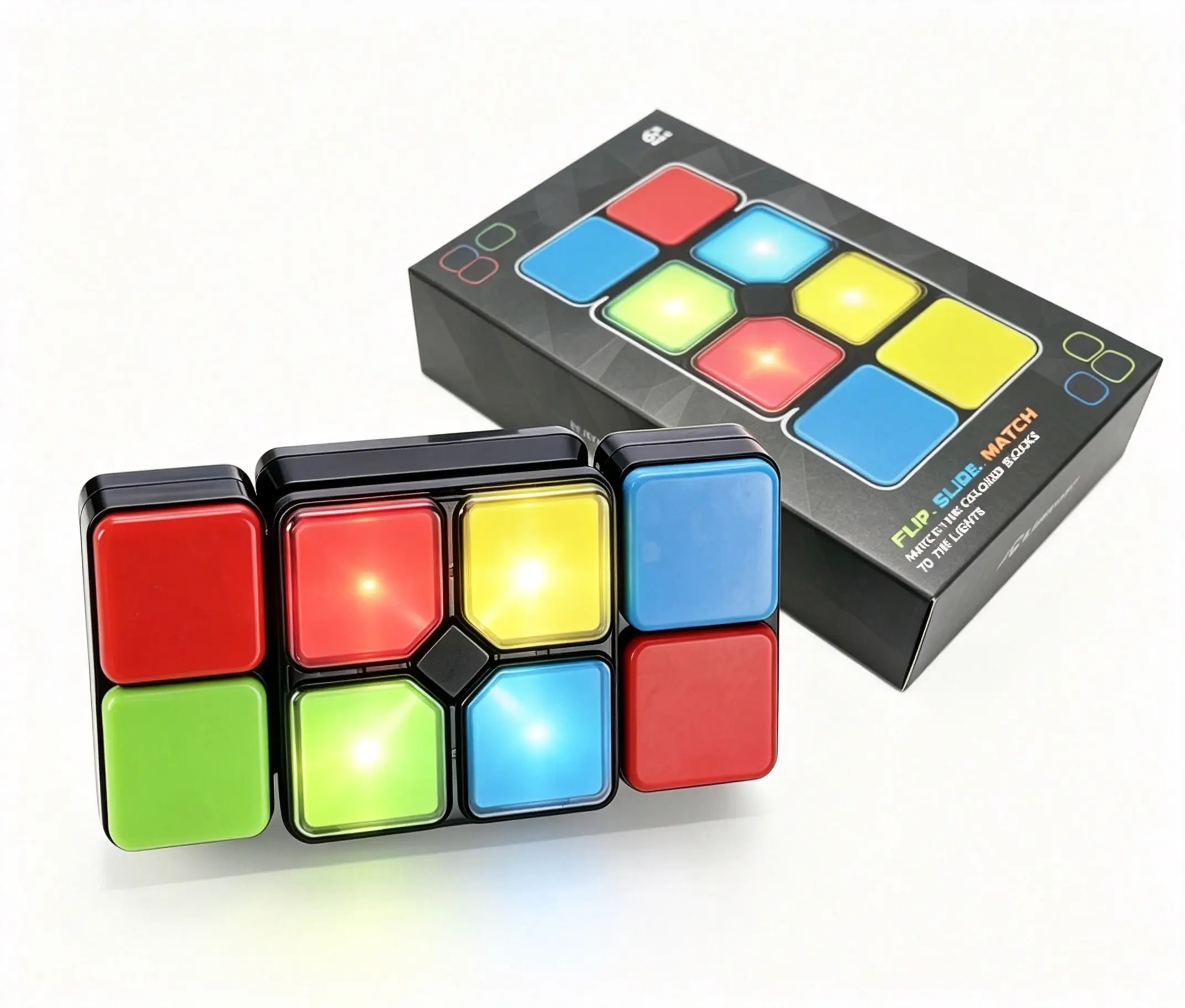 Flip & Slide Light-Up Magic Cube Electronic Memory Puzzle Toy - Safe ABS Material, 5+ Years Brain Game, Multiple Levels, Lights/Sound Effects, Portable Stress Relief Toy for Kids & Adults, Children's Gift