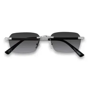 Rimless Sunglasses with C-Shaped Crystals - Unisex Fashionable Glasses, Trendy Everyday Event Accessory