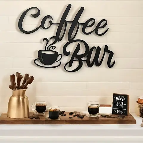 Metal Coffee Bar Sign, Rustic Design Kitchen Decor, Art Wall Decoration, Decorative Wall Sign, Ideal for Cafes & Home Use, Perfect for Office & Kitchen Spaces, Vintage Metal Sign, Kitchen Signs, Wall Art Plaque