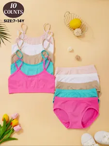 Girls Seamless Soft Underwear Set, Casual Comfortable Tank Top Bra & Thong Panties, Suitable for Ages 7-14, Youth Students