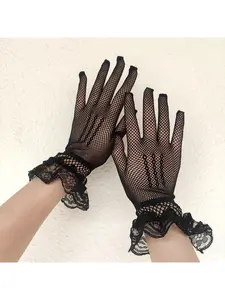 Lace Fishnet Stretch Gloves European and American Sexy Lingerie Accessories Full Finger Stage Performance Etiquette Gloves for Women