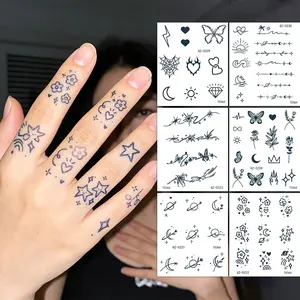 Herbal Juice Temporary Tattoos for Women, 6 Sheets Tiny Star Flower Moon Designs, Waterproof Realistic Line Art Body Art