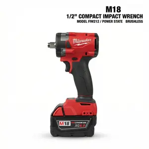 Milwaukee M18 FIW212 18V Brushless Impact Wrench for Heavy Duty Fastening and Mechanical Maintenance Hardware Equipment with 3500IPM Impact Rate and 130mm Compact Body Design for Professional Technicians on Construction Sites
