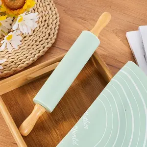 Silicone Dough Mat & Non-stick Rolling Pin Set, Non-slip Kneading Pastry Board, Baking Utensils for Home Kitchen Baking House
