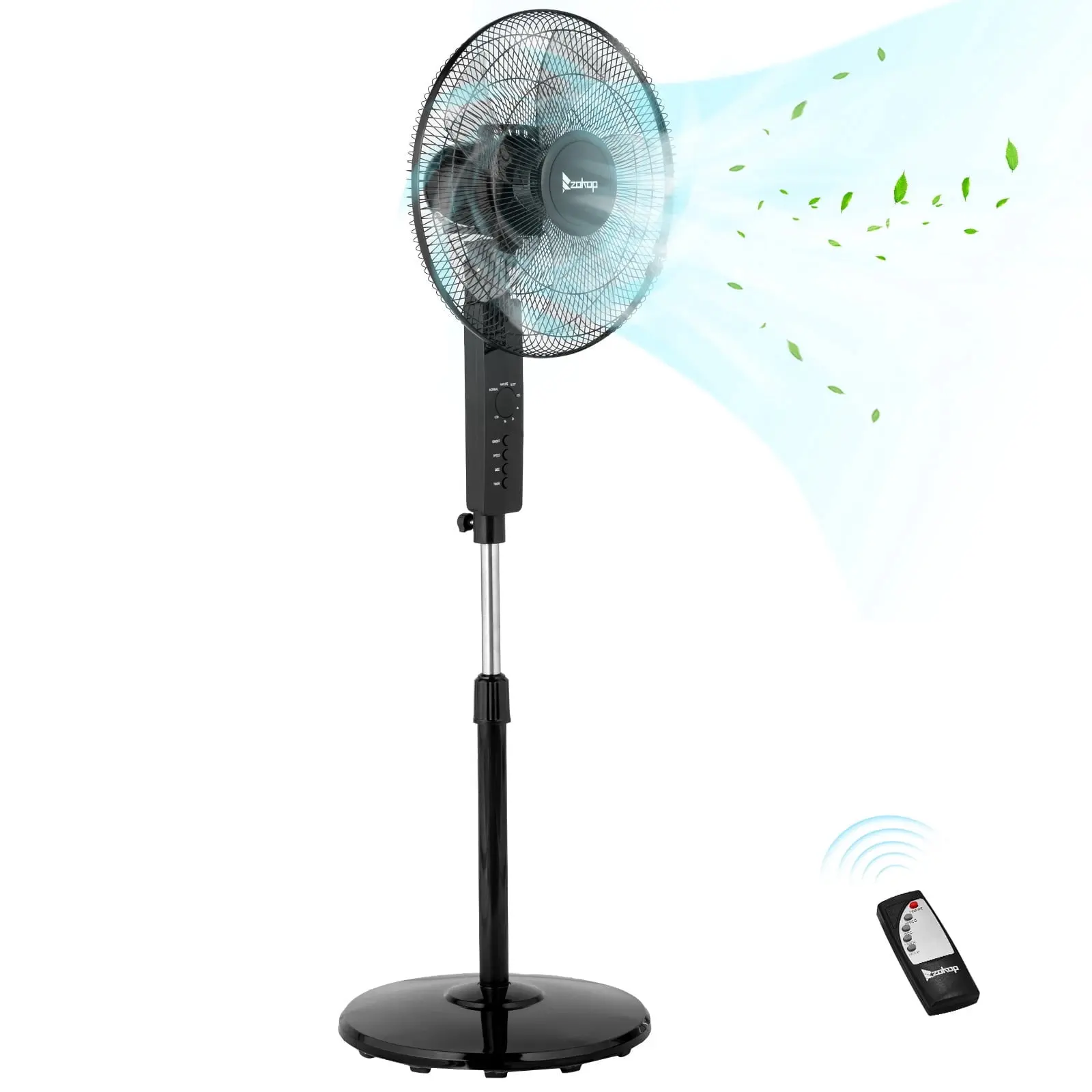 16" Pedestal Fan with Remote for Bedroom, Living Room, Office, Adjustable Height, Dual-Layered Blades