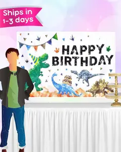 Dinosaur Birthday Backdrop - Plastic Vinyl Material 3ft x 5ft Matte Finish for Photography & Party Decorations