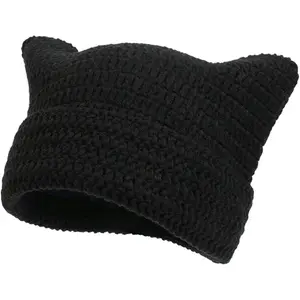 【Y2K Style Hat】Cat Ear Beanie for Women Men - Crochet Knitted Hat With Ears - Cute Y2k Winter Slouchy Beanie