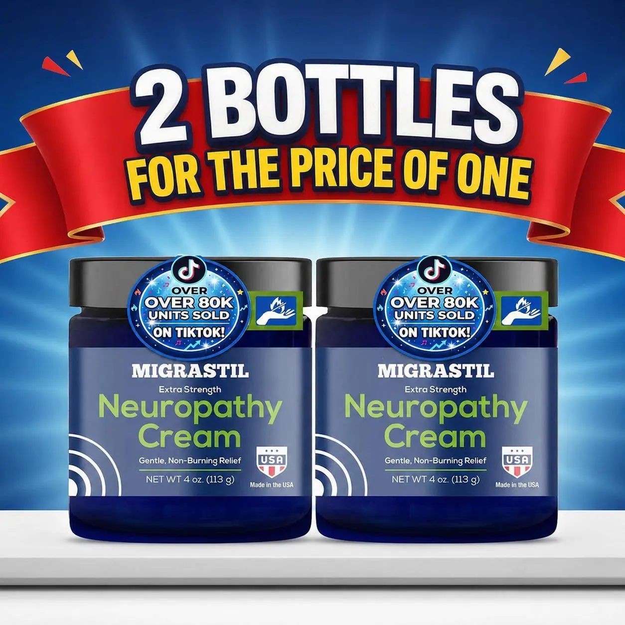 2 Bottles Migrastil Neuropathy Cream - Soothing Cream for Feet, Legs, Hands, Etc. Aloe Shea Butter Gentle Clove Moisturizing Body Care Daily