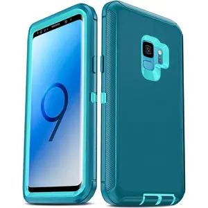L-PCS013  Compatible for Galaxy S9 Case, Samsung Galaxy S9 Case, 3 in 1 Full Body Shockproof Rubber Dustproof Rugged Defender Protection Case Samsung Galaxy S9 Phone Case, Teal Blue