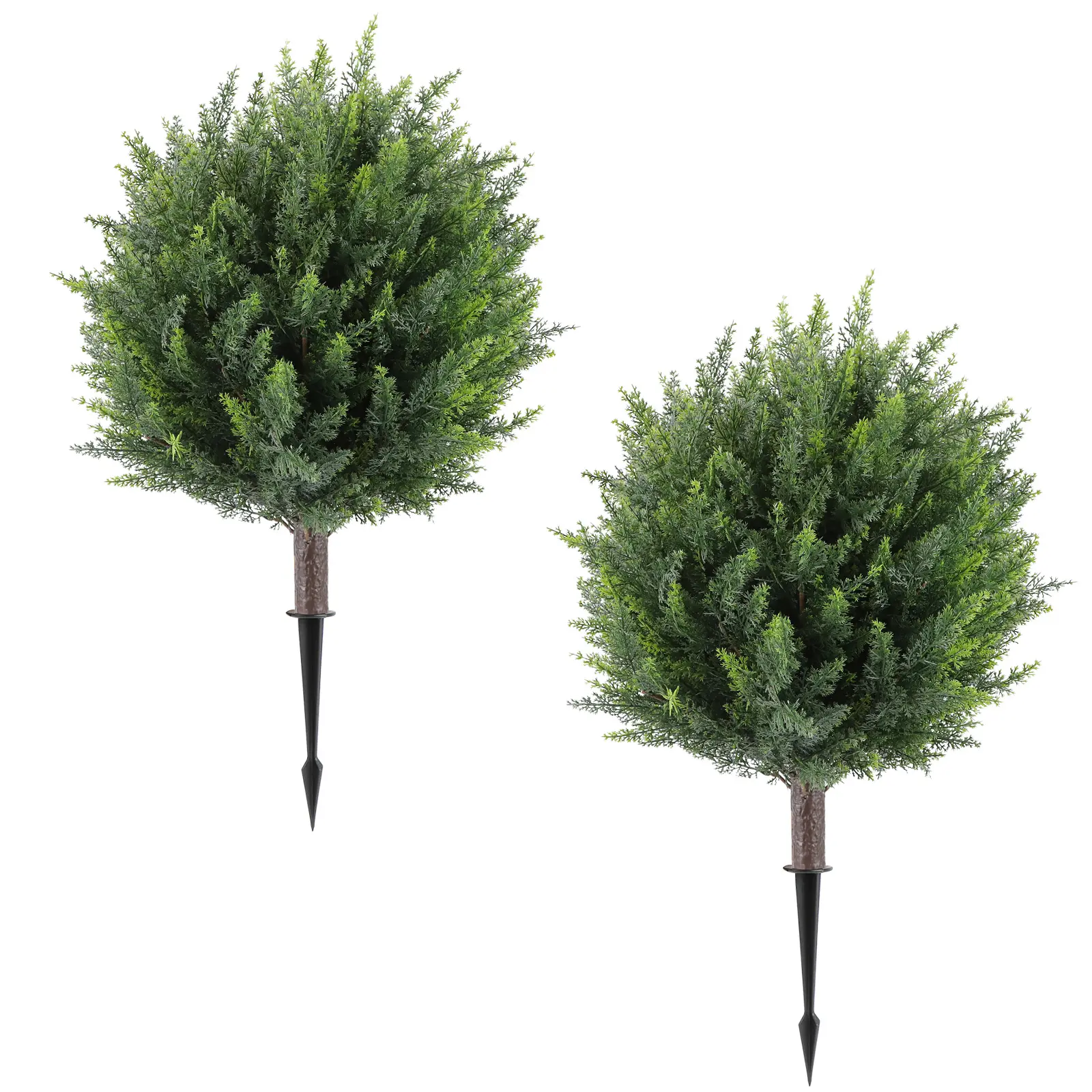 Set of 2 Premium 27" Faux Cedar Ball Topiary Trees with Ground Spikes – UV-Proof Artificial Shrubs for Modern Outdoor/Indoor Garden Décor, Realistic Cypress Look
