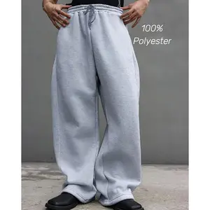 【100% Polyester Fabric】Drawstring Waist Spring Straight Wide Leg Baggy Pants Workout Athletic Sweatpants with Pocket