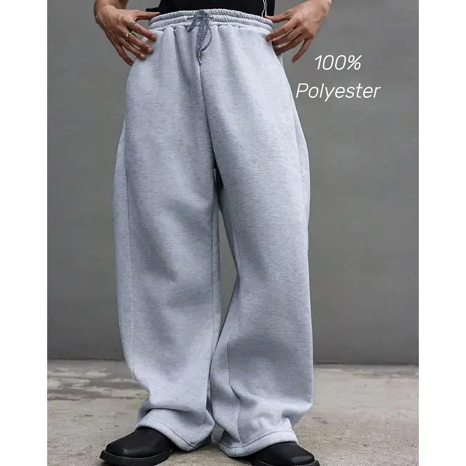 Drawstring Waist Winter Warm Straight Wide Leg Baggy Pants Workout Athletic Sweatpants with Pocket