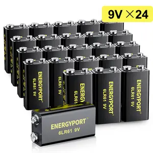 24Pack ENERGYPORT 6LR61 9V Alkaline Batteries, Long-Lasting 10-Year Shelf Life for Smoke Alarms, Guitar Pedals, Microphone, Smoke Detector