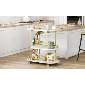 3-Tier Bar Cart with Wine Rack & Glass Holder, Rolling Serving Cart for Kitchen, Living Room and Dining Room Storage