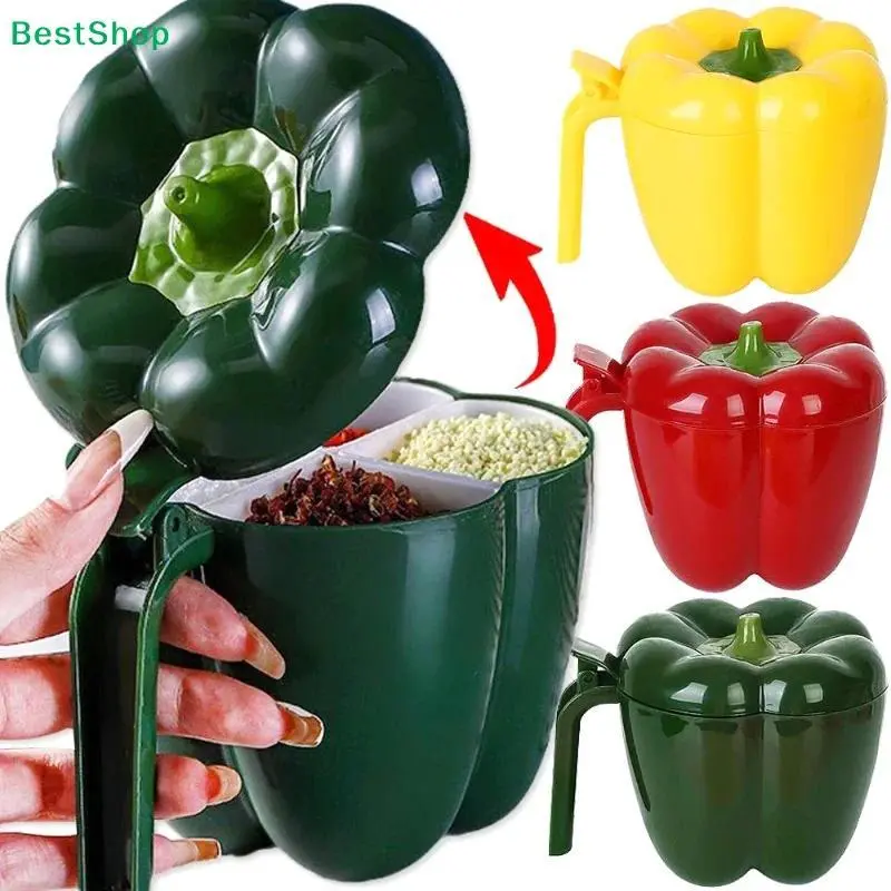 Bell Pepper Shaped Spice Jars Set,Airtight Seasoning Containers with Spoons, Cute Kitchen Storage for Salt,Pepper,Herbs
