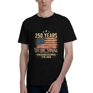 Men's Classic Oversized USA 250th Anniversary Print T-shirt - Breathable Casual Top for America's 250th Birthday Celebrations