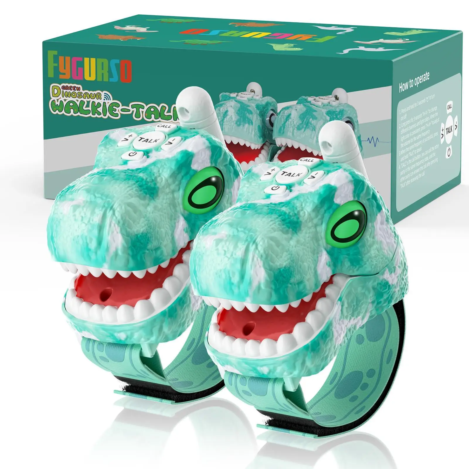 Fygurso Dinosaur Walkie Talkies for Kids, 3280 Ft 3 Channel Two-Way Walkie Talkies Dinosaur & Spider 2 Pack Audio Spy Device Multicolor