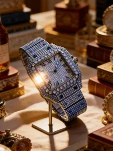 Dense Diamonds, Gorgeous Business Men's Watch, Dazzling Men's Accessory, Exquisite Gift Box Packaging, Quartz Analog Wristwatch