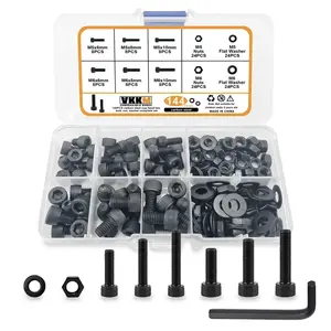 144pcs Vkkm 10.9 Grade Carbon Steel Hexagon Screws Hex Cap Screws Set M5/m6 Multiple Sizes, High Strength Anti-Rust Bolts with Nuts Washers for Furniture Machinery Car Repair DIY Professionals