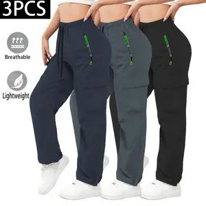 Women’s 3-Pack Breathable Cargo Pants – Lightweight Quick-Dry Casual Outdoor Trousers with Drawstring and Multiple Pockets for Summer