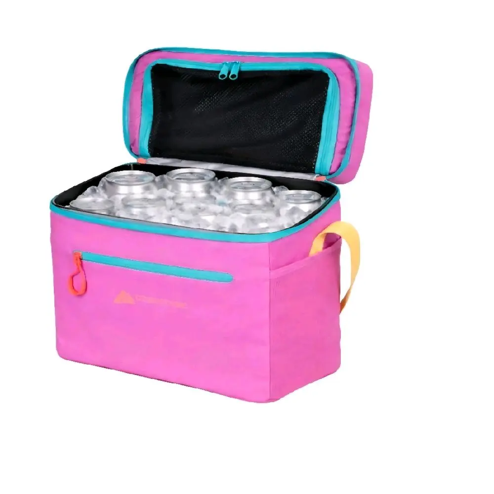 12-Can Insulated Cooler Bag - Removable Hard Liner, Top Handle, Bright Pink Small Soft Cooler for Camping, Picnics, Day Trips (Keeps Items Cool or Hot Fresh), Cool/Hot Fresh