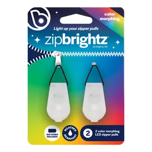 Brightz ZipBrightz LED Zipper Pull Lights (2-Pack) – Color Changing, Glow-in-the-Dark Zipper Charms for Tents, Backpacks & Jackets – Camping, Glamping & Festival Accessories