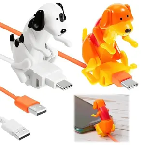 Upgraded Funny Dog Charging Cable with Touch Switch – Cute Puppy USB Fast Charger & Data Cable, Supports Type-C / Lightning / Micro Interfaces, Smartphone Charging Cord, Christmas Gift for Adults White Powerful Cellphone Electronic