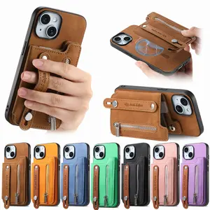 iPhone 16 Pro 14 15 Case with Card Pocket Magnetic Closure Flip Folio Stand Hard PC Back Soft TPU Bumper Wallet Cover