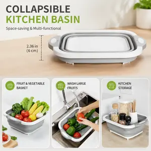 Foldable 2-in-1 Kitchen Tool: Collapsible Cutting Board + Wash Basin, Multifunctional Basket for Washing, Draining & Chopping Fruits/Vegetables, Space-Saving Design for Small Kitchens, Camping & RV Life