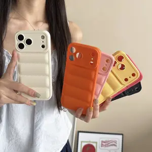 Minimalist Down Jacket Solid Color Phone Case for iPhone 17 16 15 14 Plus 13 12 11 Pro Max 3D Wave Protective Case