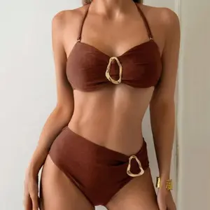 Coastal O-Ring High-Waisted Bikini Set – Elegant Halter Neck Swimsuit