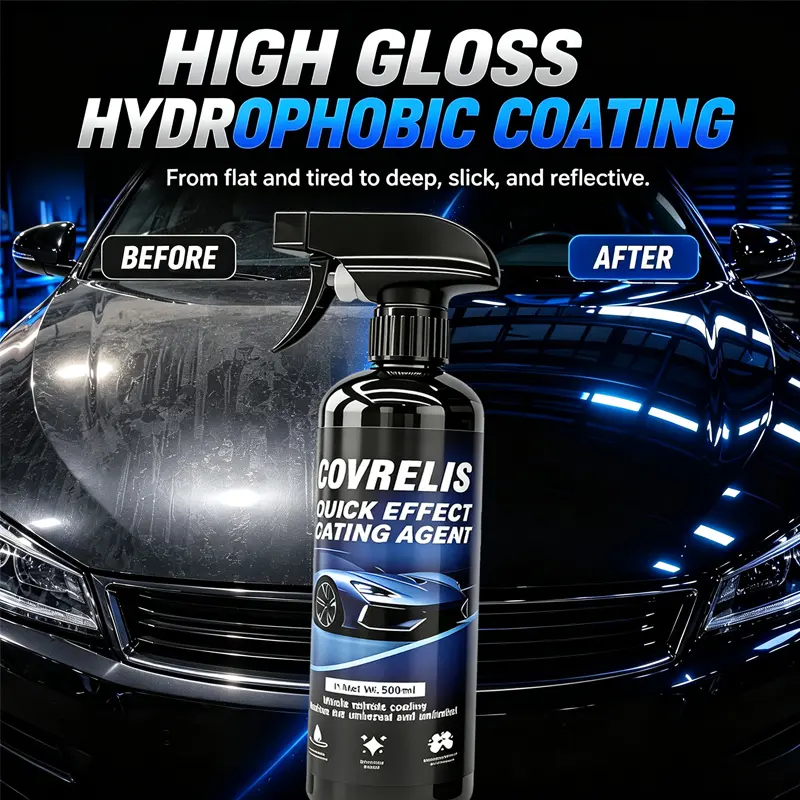 COVRELIS nano car coating spray, High Gloss Quick Detailer, Extremely Hydrophobic & Slick Car Coating Spray, Long-Lasting, Anti-Stain & Anti-Fading, for Auto Paint Glass Wheels Trim,500ML.