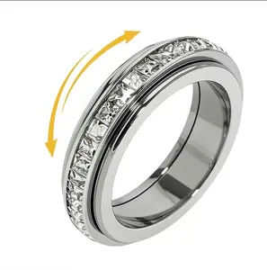Virelyn S Anxiety Rings for Women and men Titanium Steel Spinner Fidget Band Rings Cubic Zirconia Relieving Anxiety Wedding Promise Lucky Rings Comfort Fit Size 5 to 12