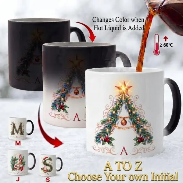 Personalized Monogram Magic Mug ， A-Z Initial Optional, 11oz/330ML Washable Beverage Mug, Black Friday Home & Party Supplies Gift Love