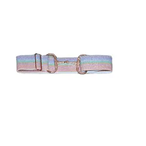 Cm Equestrian 2" Rainbow Snaffle Bit Belt with CZ Crystal Rhinestones in Rose Gold One Size Fits All for Child or Adult Equestrian Gear