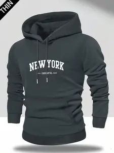 Autumn And Winter Men's Street Fashion Hoodie, Los Angeles 1984 Niche Print, Comfortable Stretch Fabric, Long Sleeve Pullover Sweatshirt With Unique Design, Solid Color Hooded Sports Jacket With Drawstring Hood And Kangaroo Pocket, Suitable For Autumn And