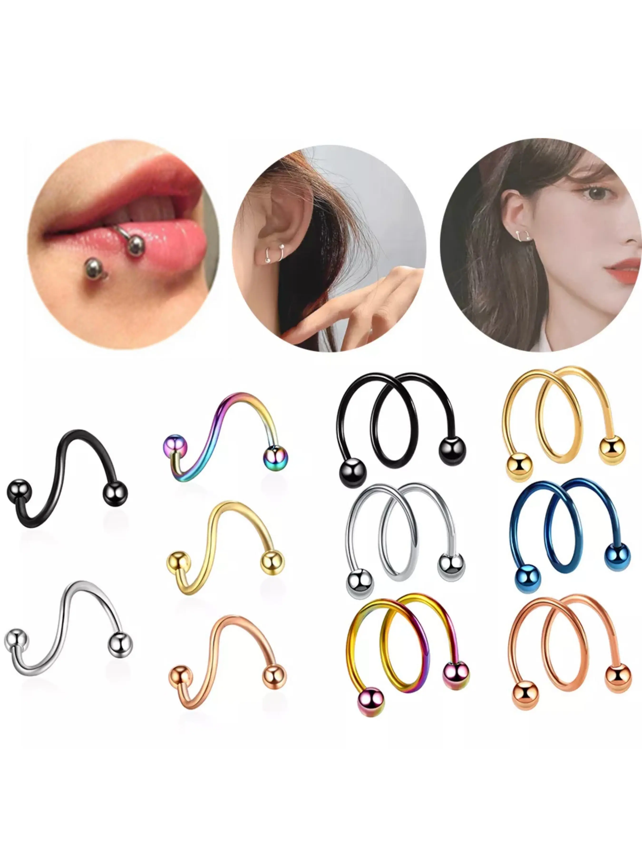 1Pc Medical Steel S Spiral Earring Piercing Twister Barbell Screw Ball Ear Cartilage Helix Lip Nose Rings Pierce Body Jewelry
