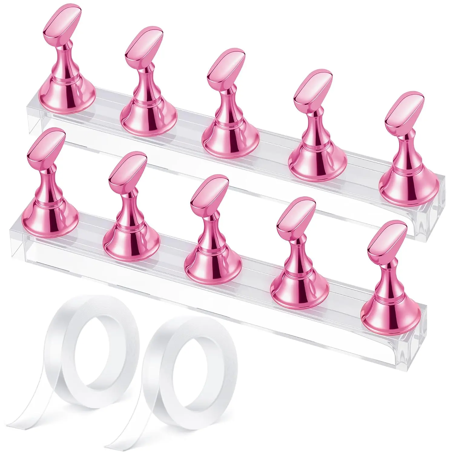 Nail Stand for Press On Nail Holder for Painting Nails Magnetic Nail Tips Practice Holder with 2 Pcs Double-sided Tape for DIY Painting (Pink B)