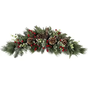 23 Inch Christmas Swag for Front Door, Xmas Christmas Mailbox Swag Decoration with Pine Needles and Berry, Artificial Decorative Swag Hanging Holiday Decor for Indoor Outdoor Window Wall xmas wreath
