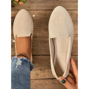 Women'sPlainPatternMediumWidthPointedToeTextileFlatShoes,CasualComfortableSliponShoesforDaily,FootwearWalkingShoesforFall2025